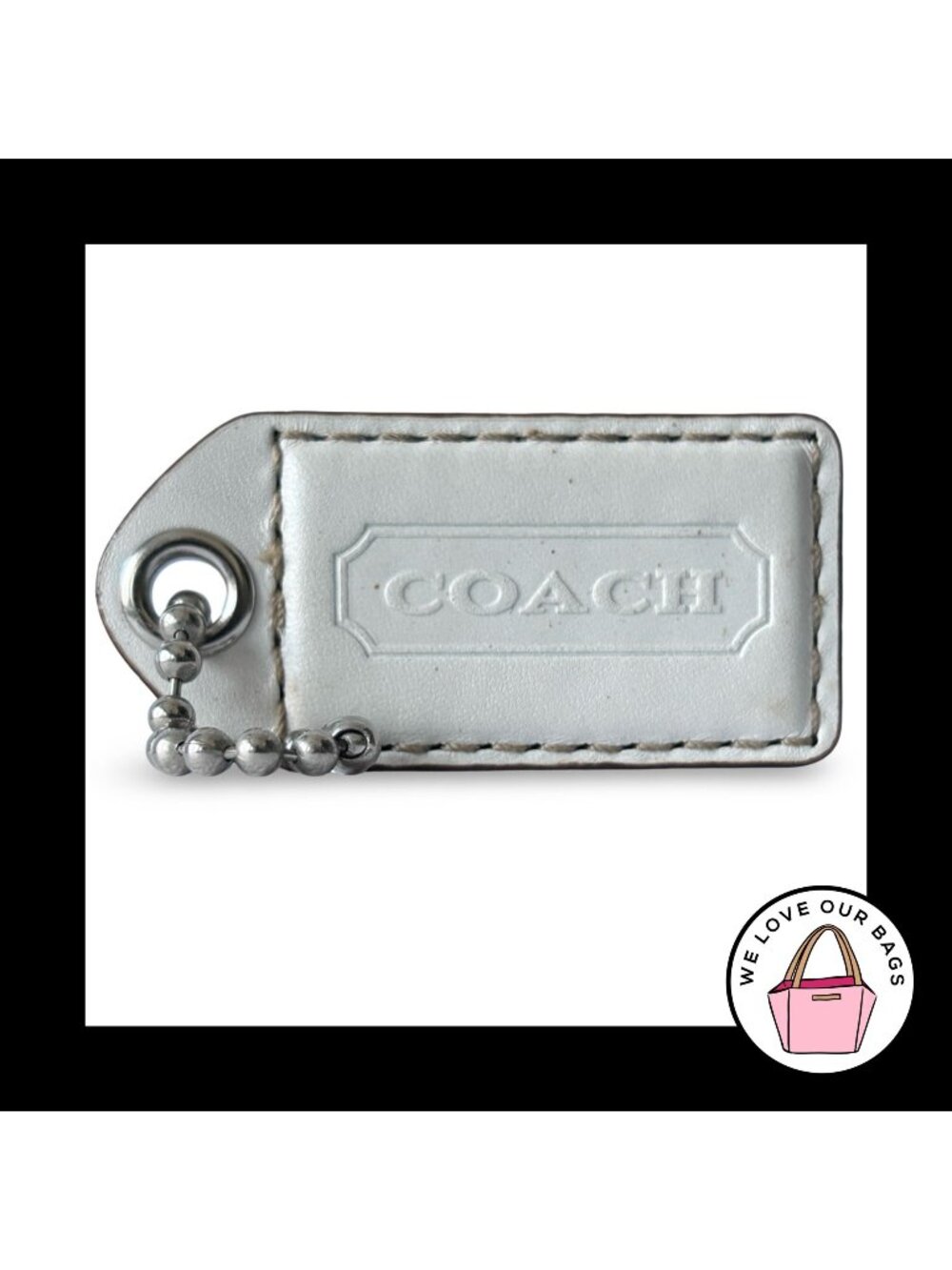 COACH Y2K VINTAGE Hang Tag 2.5" Chalk White Leather Bag Charm Keychain Fob Large